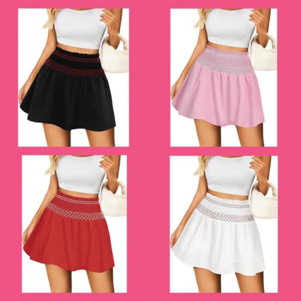 NWT Kate Kasin High Waisted Smocked Skort in White/Crimson - Size 2X